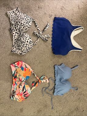 Size Large Bikini Top Lot - Royal Blue, White w/ Black, Multicolor, Light Blue